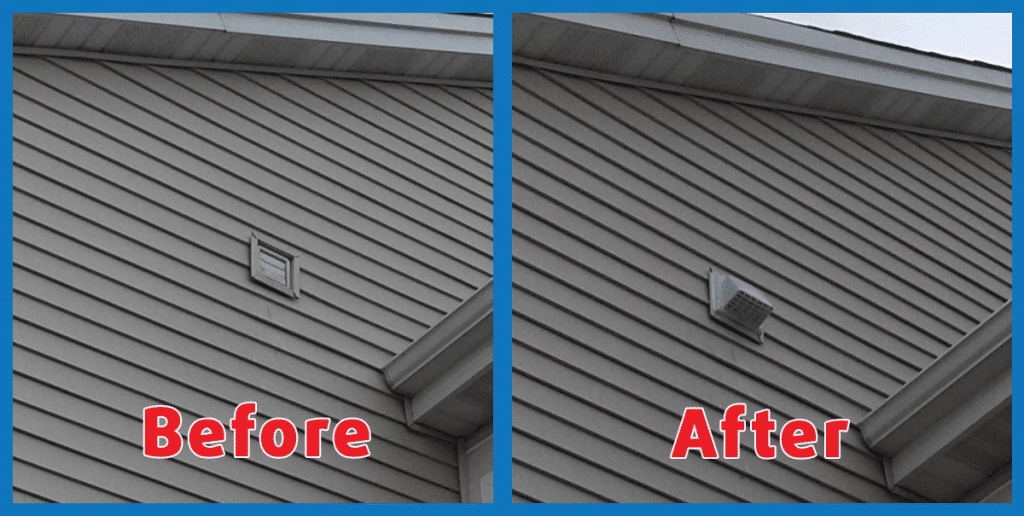 before and after installation of bird-free vent cap