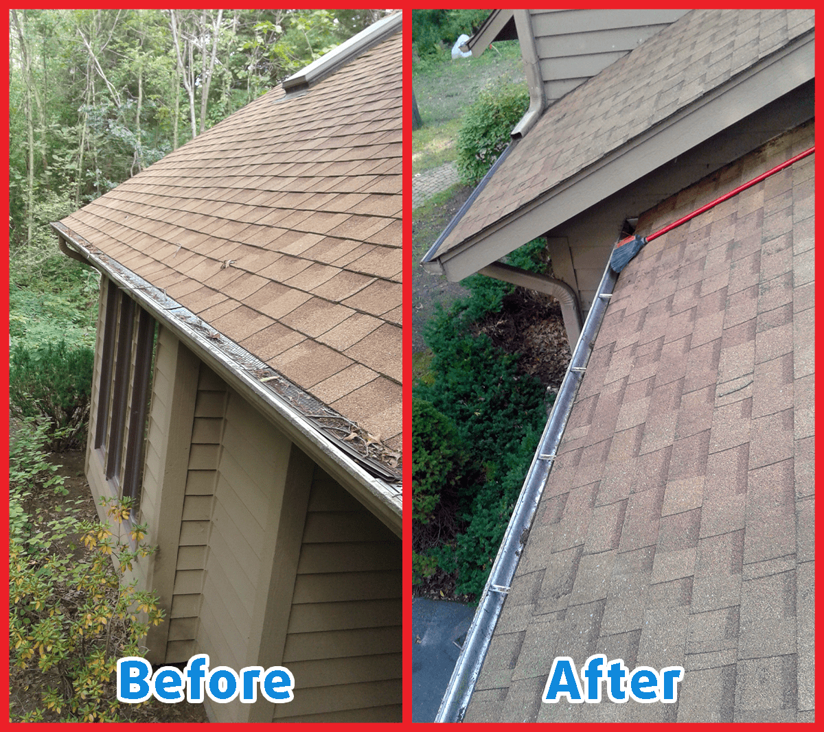 before and after images of gutter cleaning